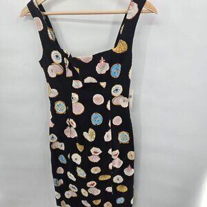 Anthropologie x Danielle Kroll Black Retro Square Neck Fitted Mini Dress XXS